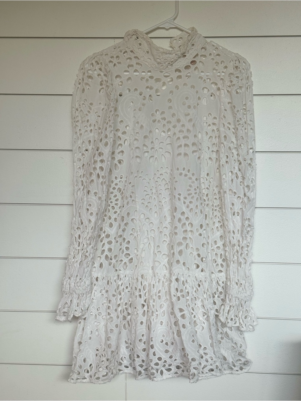 White Eyelet Long Sleeve Mini Dress - Classic Feminine Style